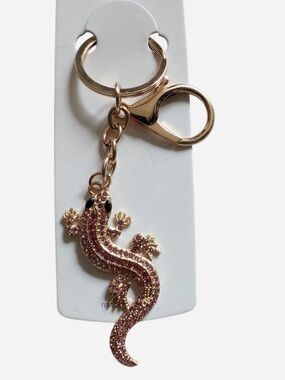 Rose Gold Lizard Keychain with Pink Crystals